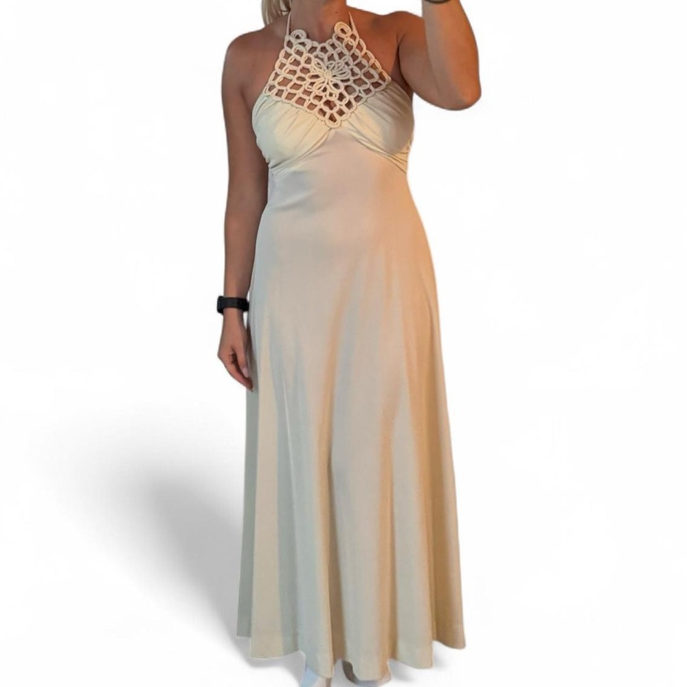 Vintage Ivory Macramé Halter Dress size small